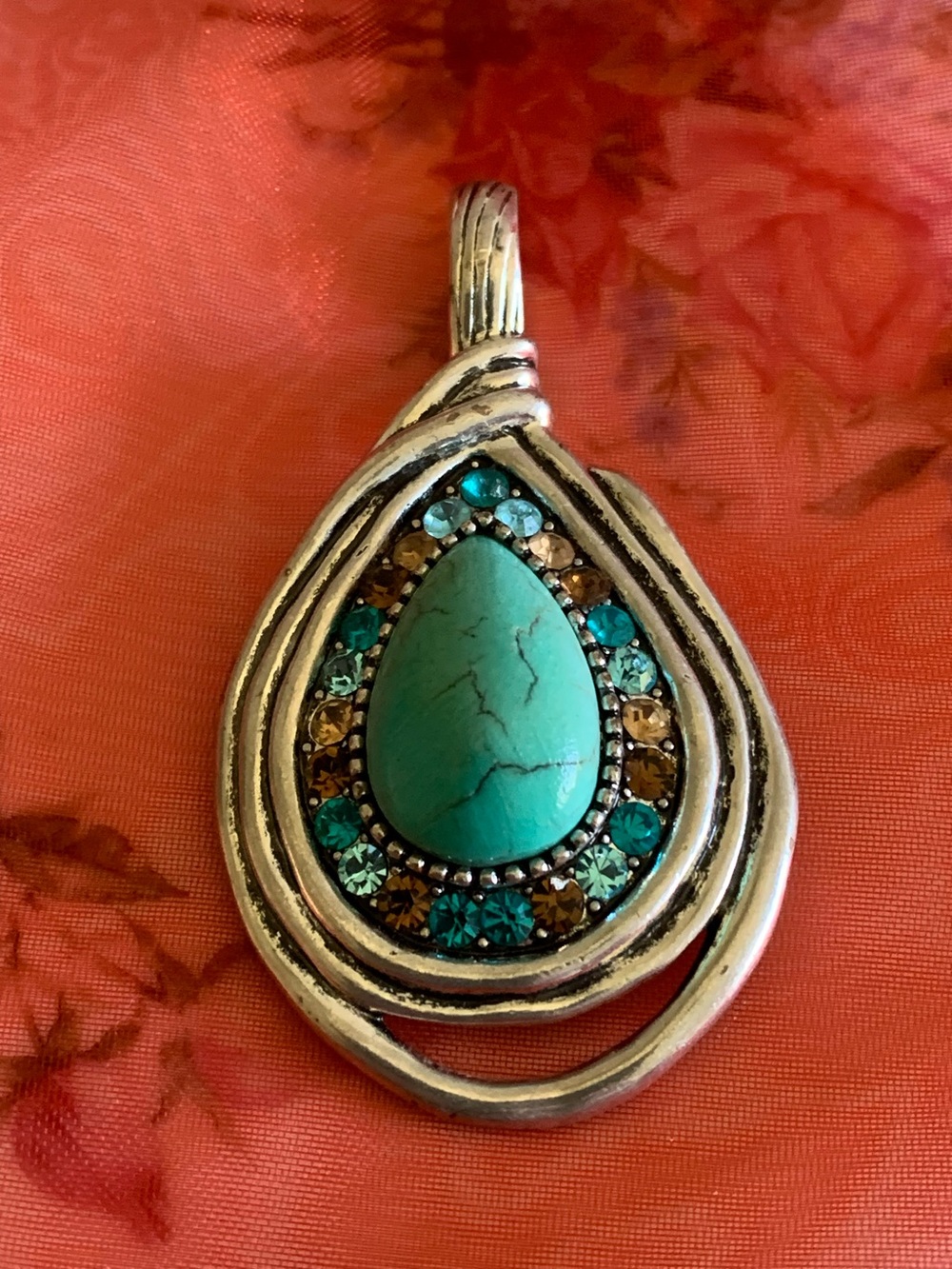 Turquoise Silvertone Pendant